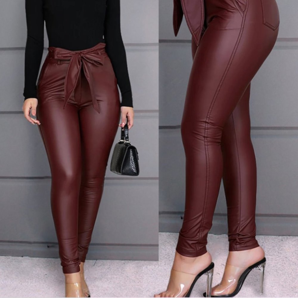 Paperbag Waist Faux Leather Pants